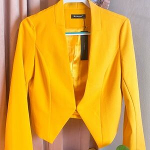 Yellow Casual Cropped Blazer Jacket: Medium (New With Tags)